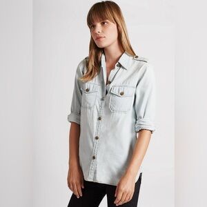 CURRENT/ELLIOTT The Perfect Shirt Button Down Pier Light Blue Cotton Chambray 0